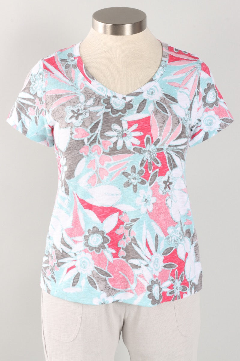 V Neck Tee - Poppy Fiji Floral
