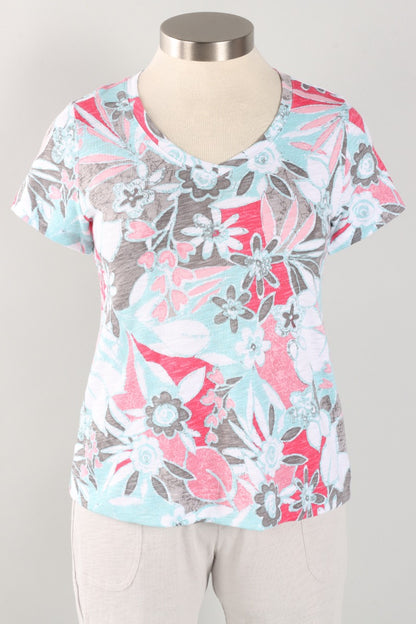 V Neck Tee - Poppy Fiji Floral