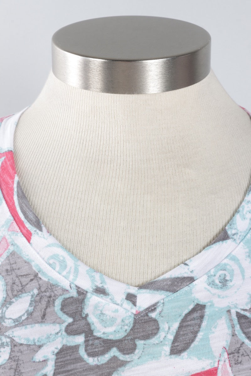 V Neck Tee - Poppy Fiji Floral