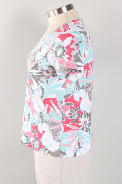 V Neck Tee - Poppy Fiji Floral
