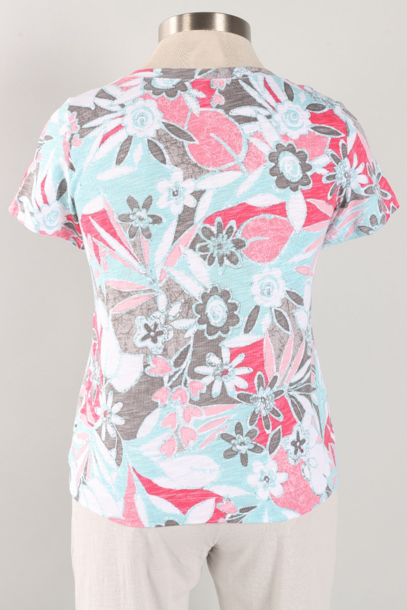 V Neck Tee - Poppy Fiji Floral