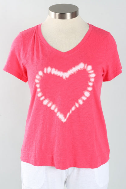 Shibori Heart V-Neck Tee - Poppy