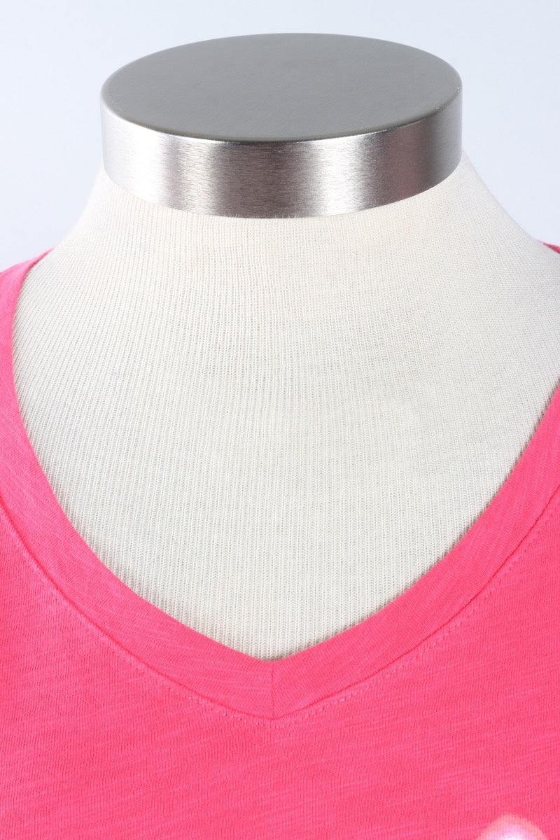 Shibori Heart V-Neck Tee - Poppy