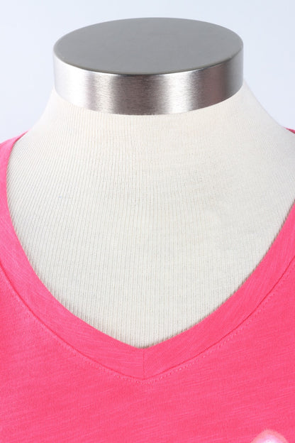 Shibori Heart V-Neck Tee - Poppy