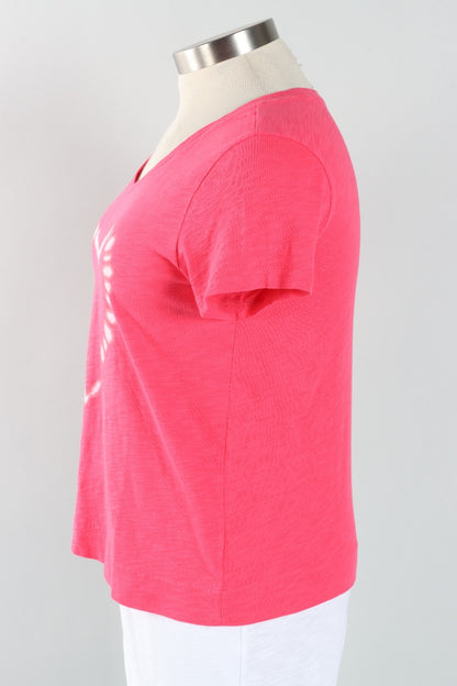Shibori Heart V-Neck Tee - Poppy