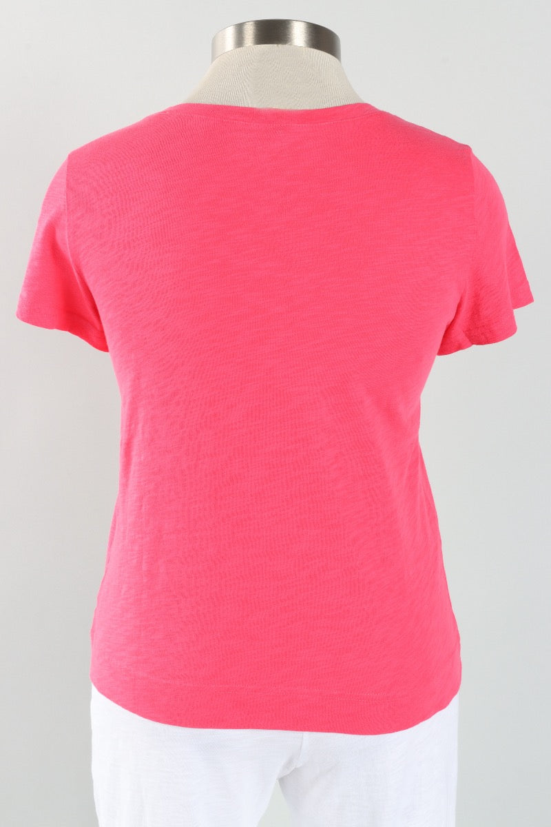 Shibori Heart V-Neck Tee - Poppy