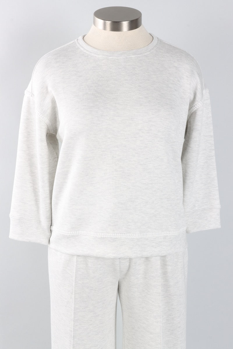 Soft Scuba Blanket Stitch Top - Light Grey