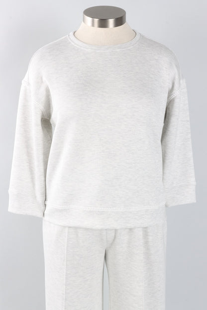 Soft Scuba Blanket Stitch Top - Light Grey