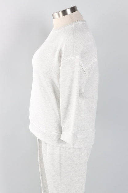 Soft Scuba Blanket Stitch Top - Light Grey