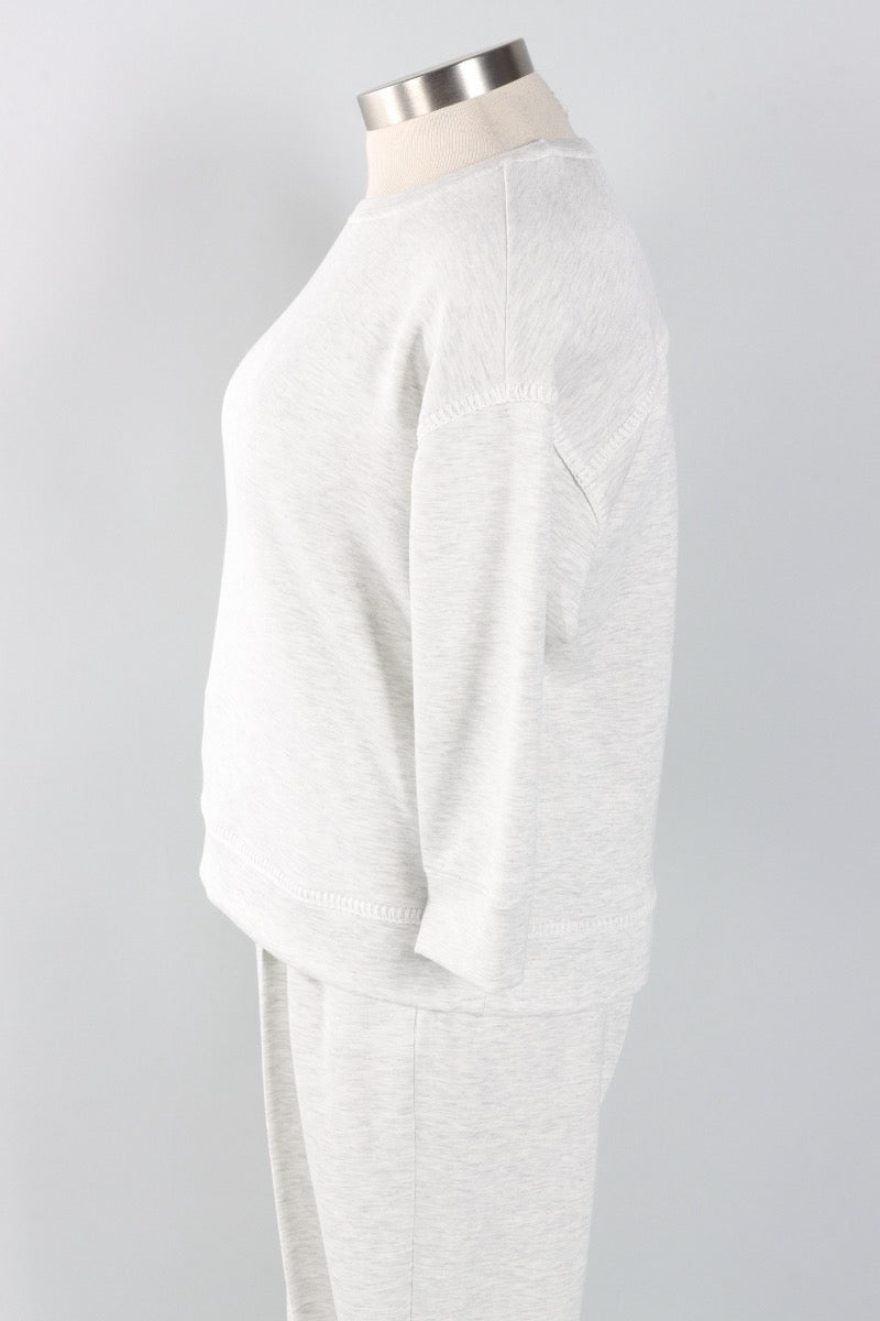 Soft Scuba Blanket Stitch Top - Light Grey