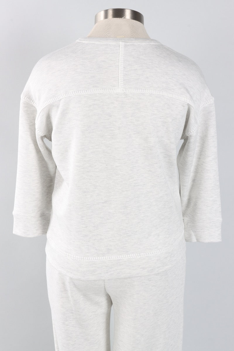 Soft Scuba Blanket Stitch Top - Light Grey