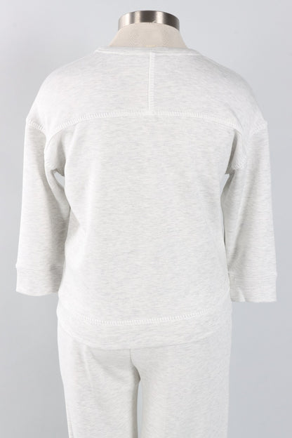 Soft Scuba Blanket Stitch Top - Light Grey