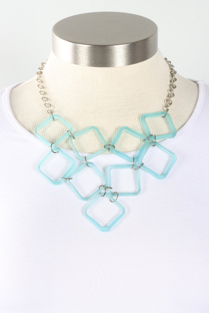 Square Bib Necklace - Blue