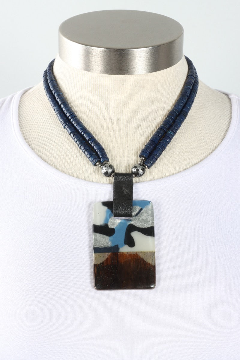 Square Pendant Necklace - Indigo