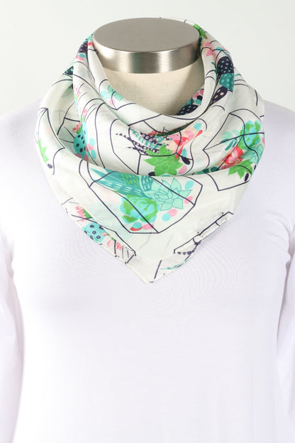 Canary Succulent Silk Square Scarf - White
