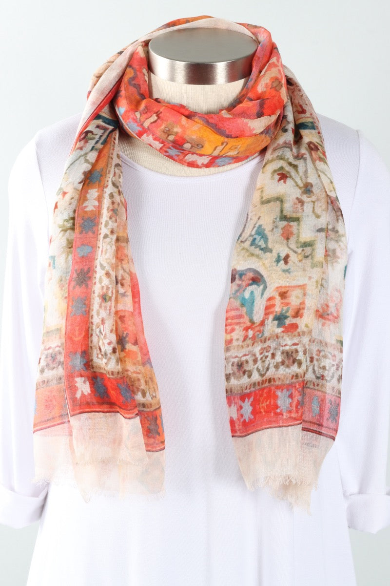 Motherwell Southwest Scarf - Peach, Cream & Orange