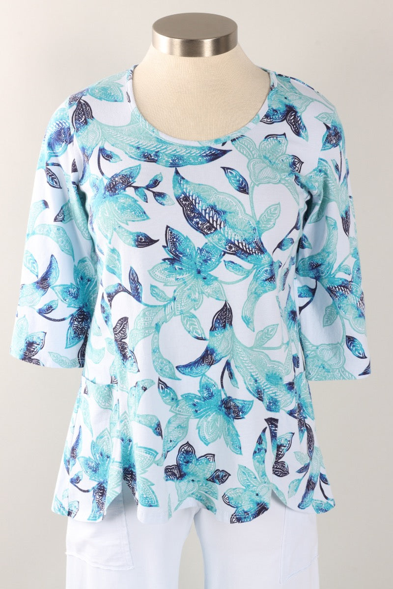 Scallop Tunic Plus - Powder Blue Island Floral Print