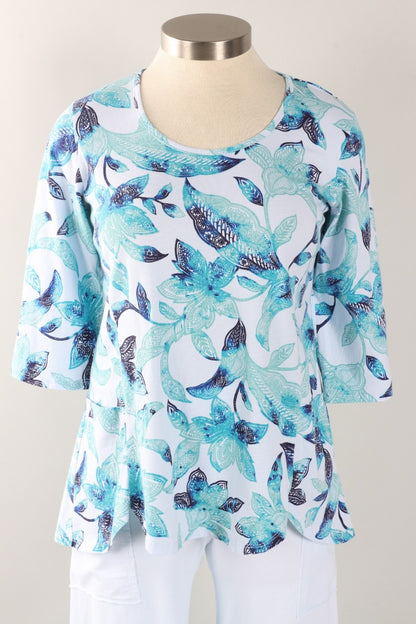 Scallop Tunic Plus - Powder Blue Island Floral Print
