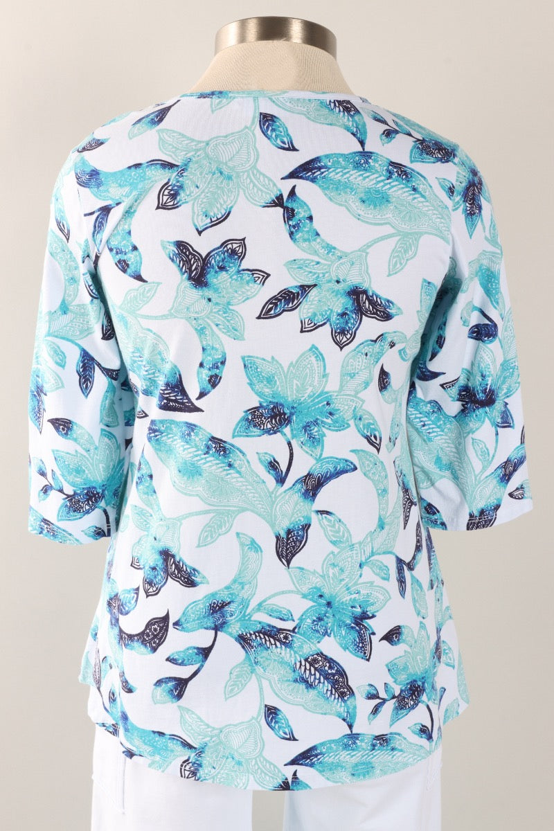 Scallop Tunic Plus - Powder Blue Island Floral Print
