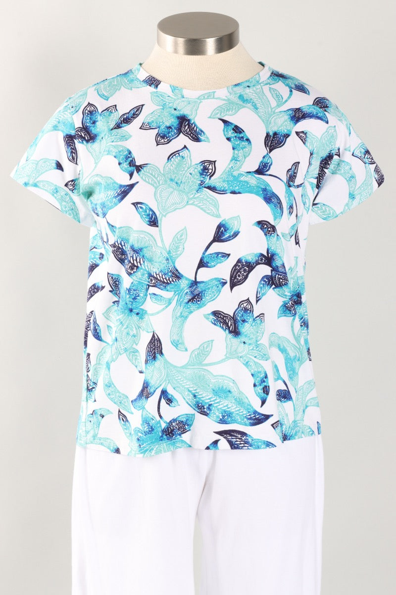 Short Sleeve Crew Plus - White Island Floral Print
