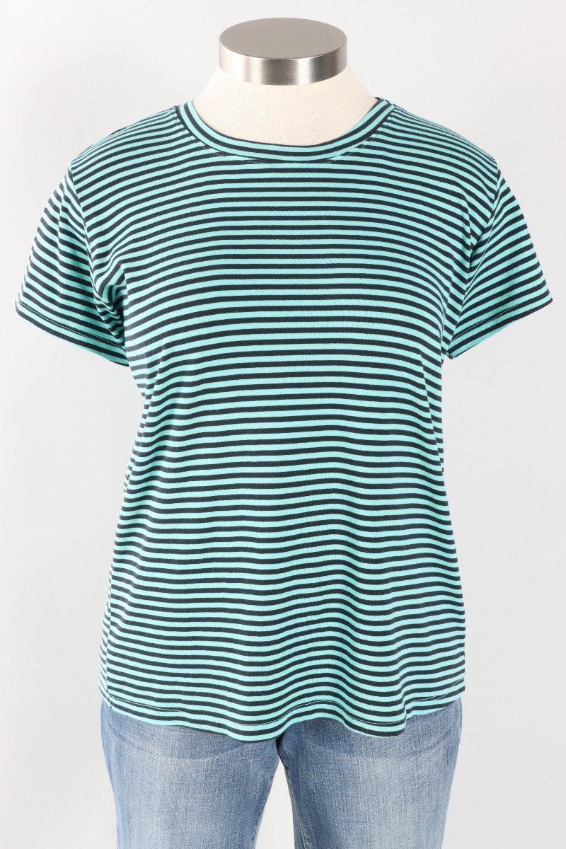 Fawbush's Only! Short Sleeve Stripe Crew Plus - Azure