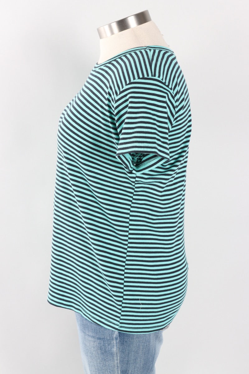 Fawbush's Only! Short Sleeve Stripe Crew Plus - Azure