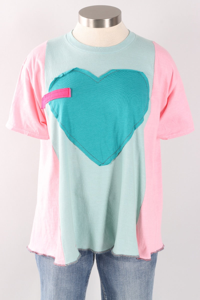 Oversized Heart Tee - Pink & Mint #2