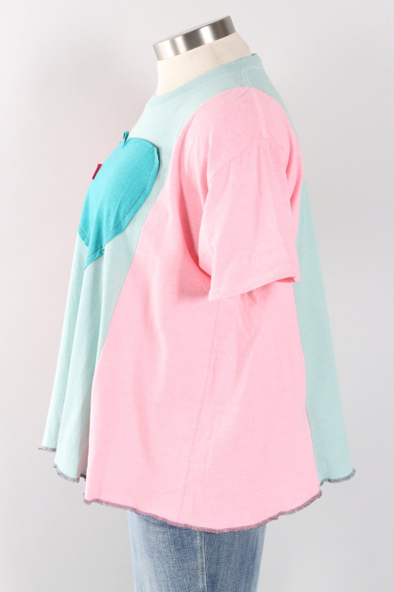 Oversized Heart Tee - Pink & Mint #1