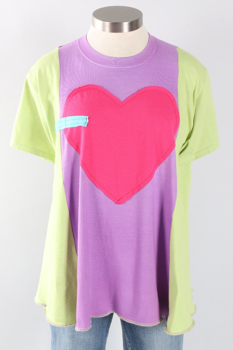 Oversized Heart Tee - Lime & Lavender #3