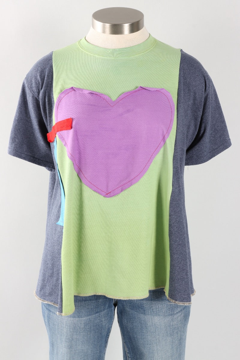 Oversized Heart Tee - Grey & Lime #5