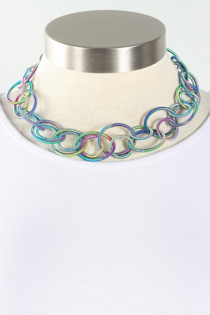 Wide Interlocking Ring Necklace - Rainbow