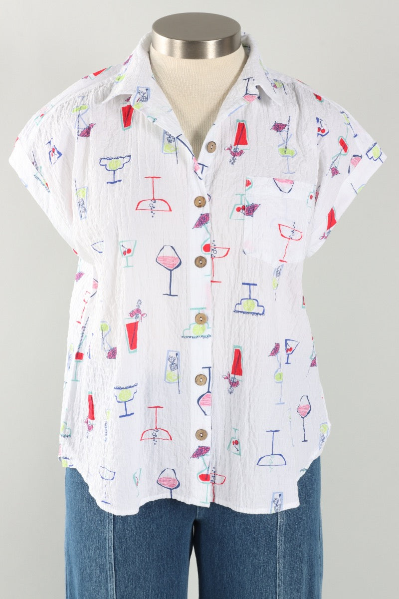 Short Sleeve Button Down - White