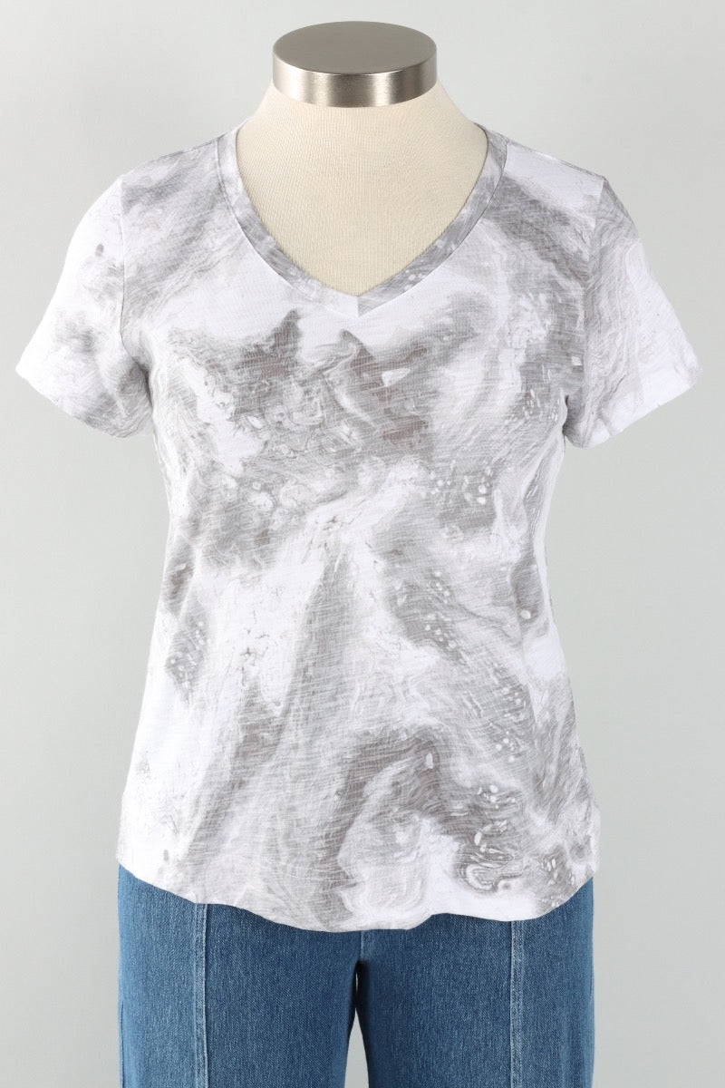 V-Neck Tee - Fog Ocean Marble