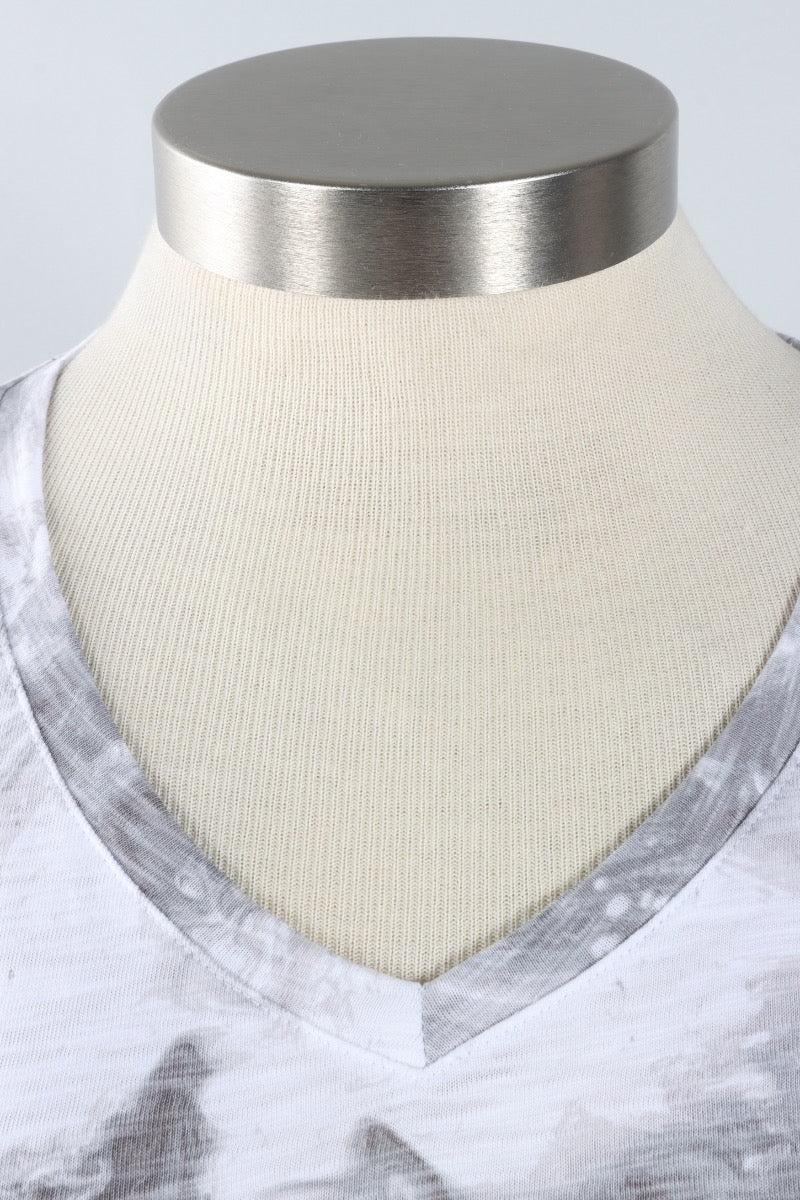 V-Neck Tee - Fog Ocean Marble