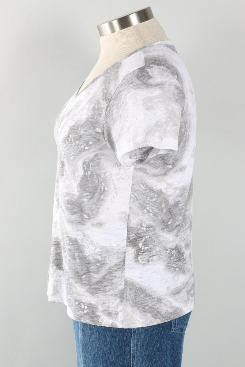 V-Neck Tee - Fog Ocean Marble