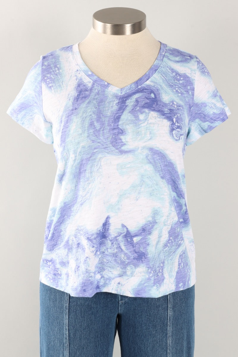 V-Neck Tee - Baja Blue Ocean Marble