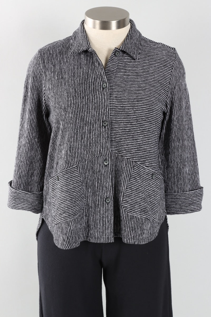Carmel Button Front Shirt - Black Stripe