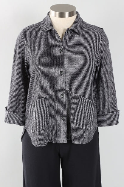 Carmel Button Front Shirt - Black Stripe