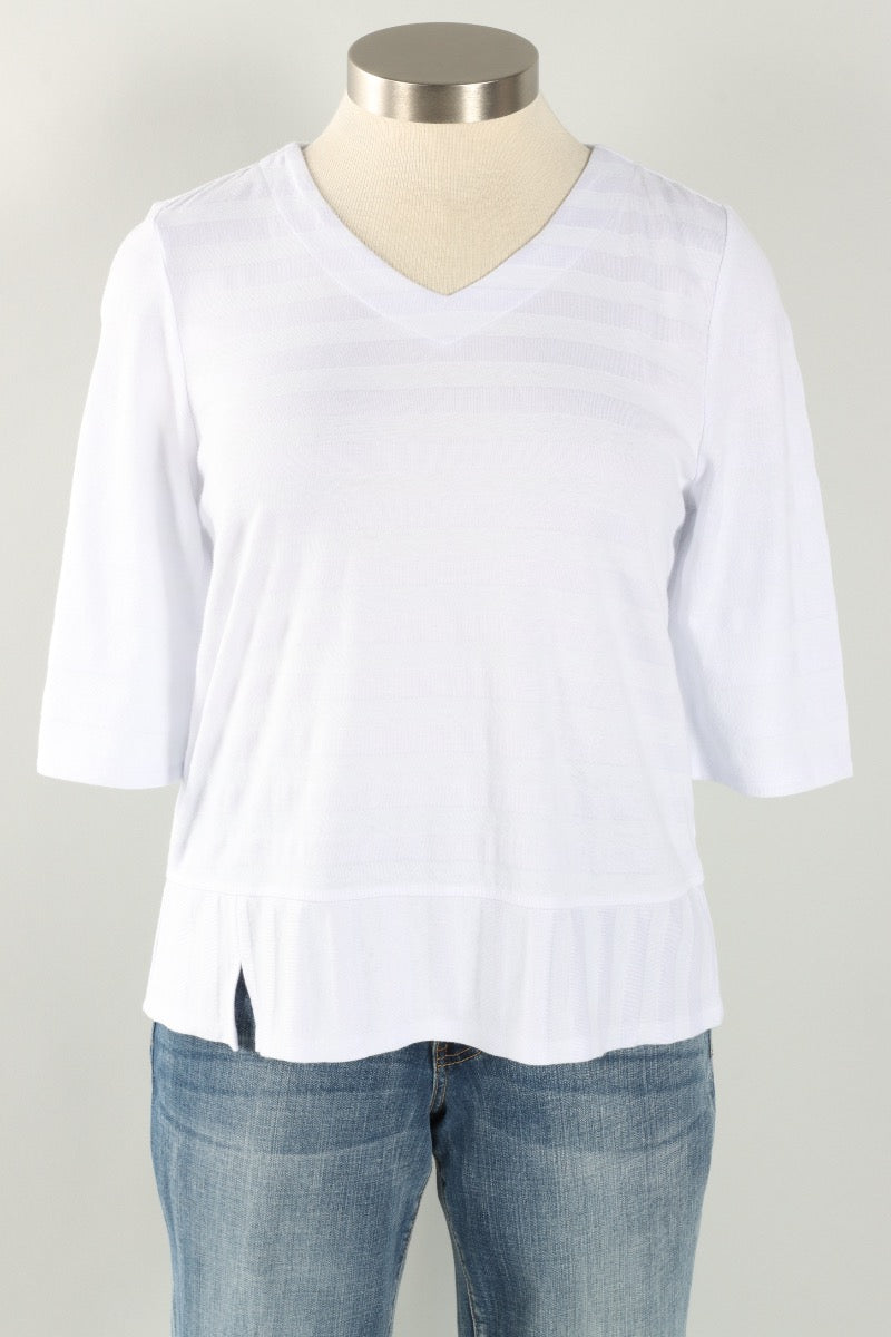 Elbow Sleeve Top - White Stripe