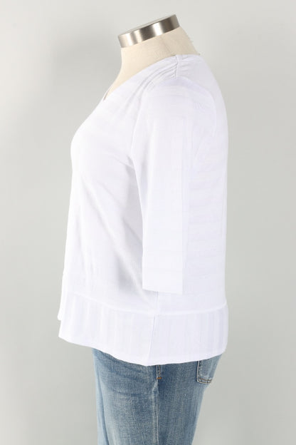Elbow Sleeve Top - White Stripe