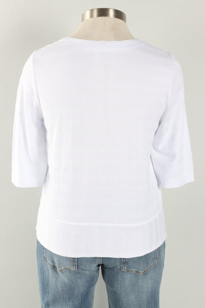Elbow Sleeve Top - White Stripe