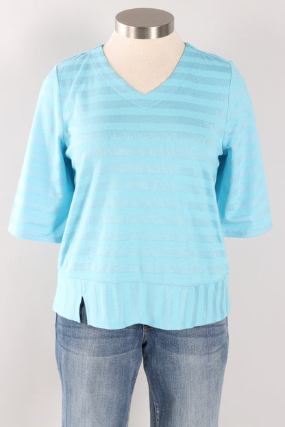Elbow Sleeve Top - Topaz Stripe
