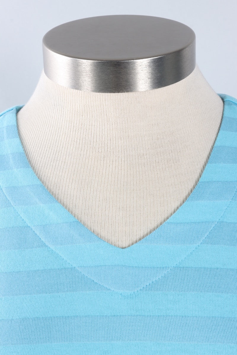 Elbow Sleeve Top - Topaz Stripe