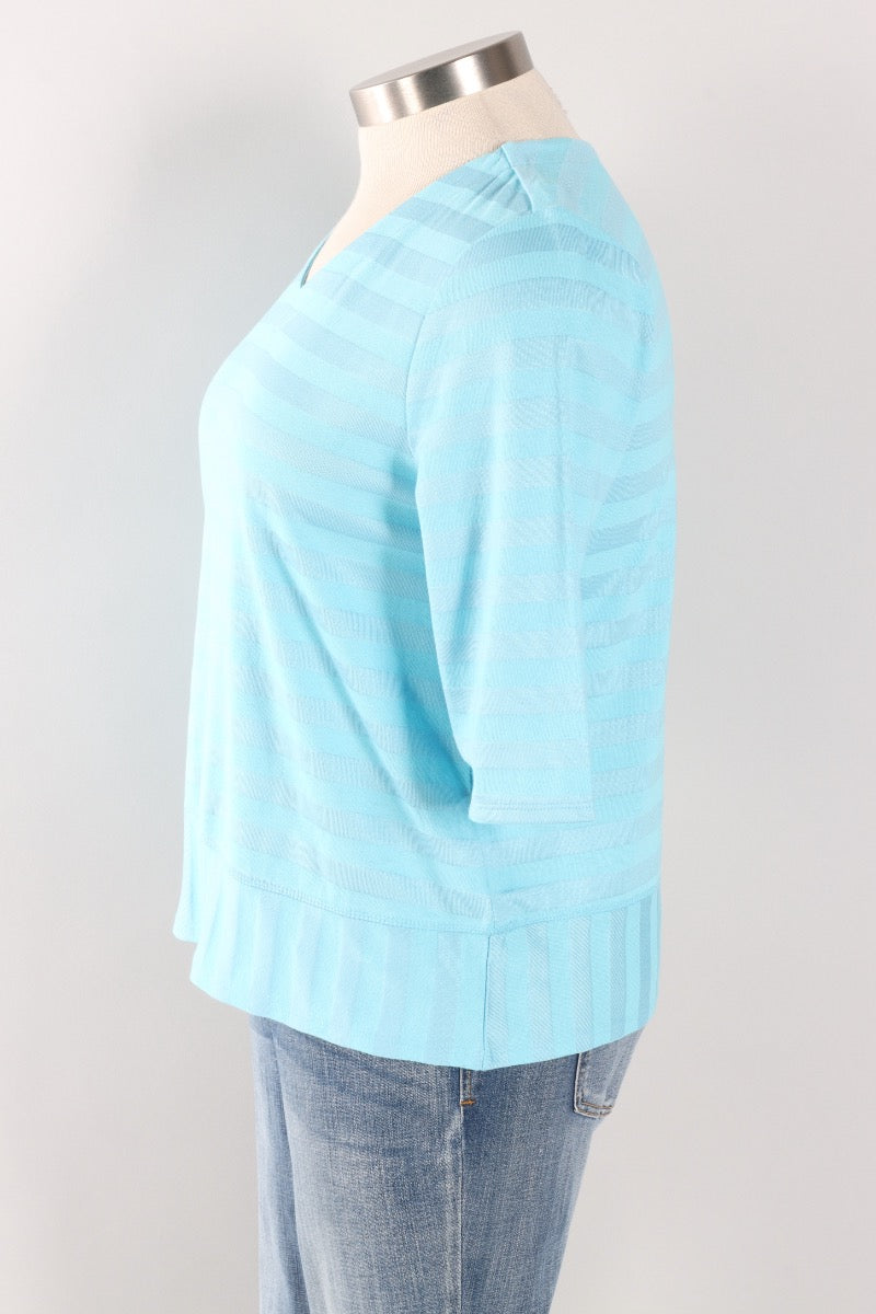 Elbow Sleeve Top - Topaz Stripe