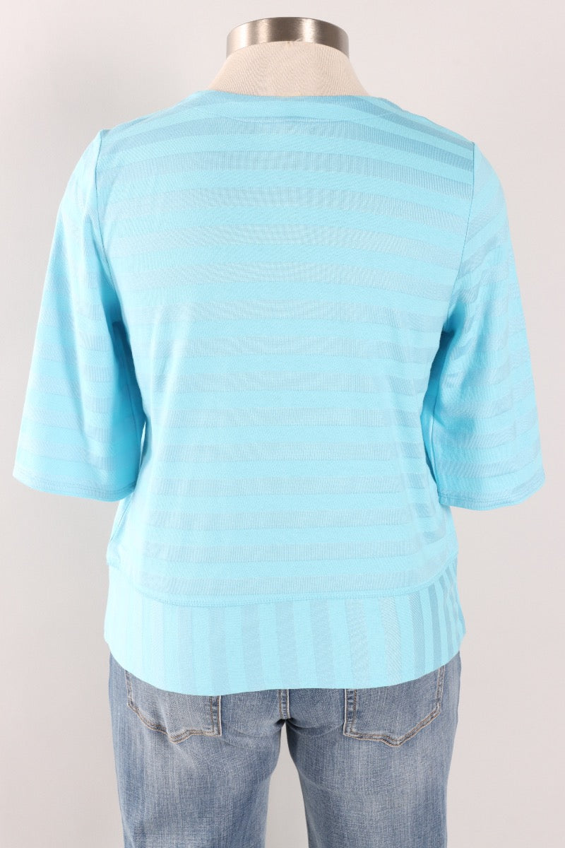 Elbow Sleeve Top - Topaz Stripe