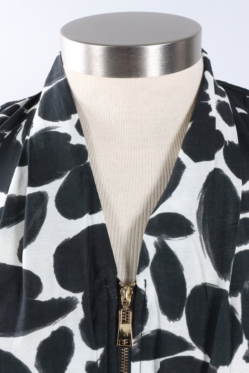 Printed Zip Dress - White & Black