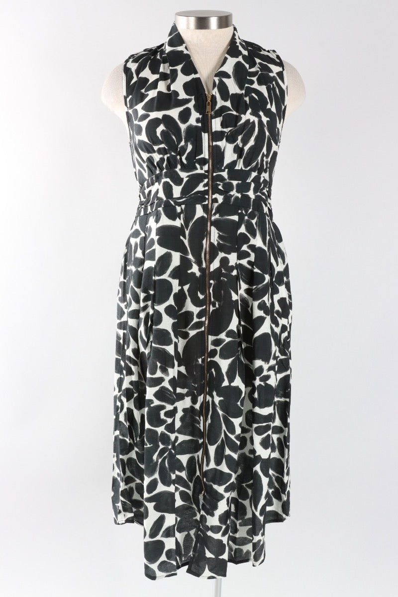 Printed Zip Dress - White & Black
