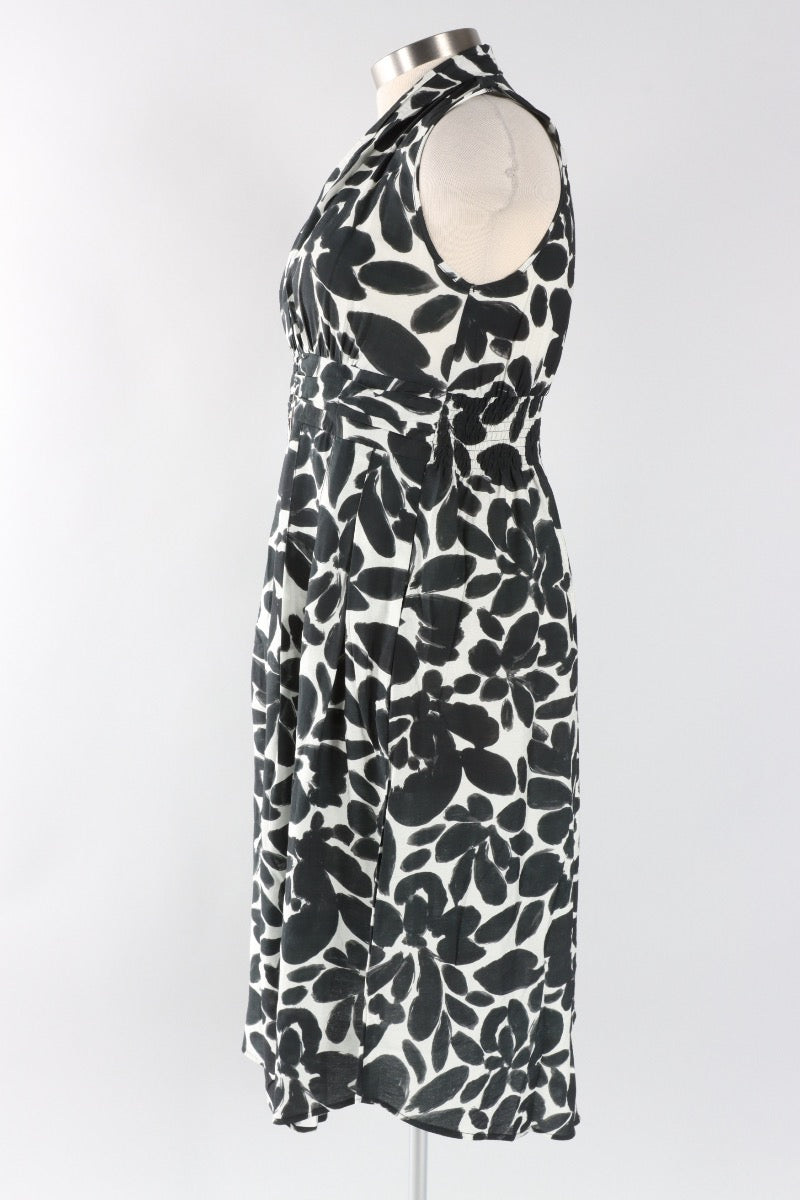 Printed Zip Dress - White & Black