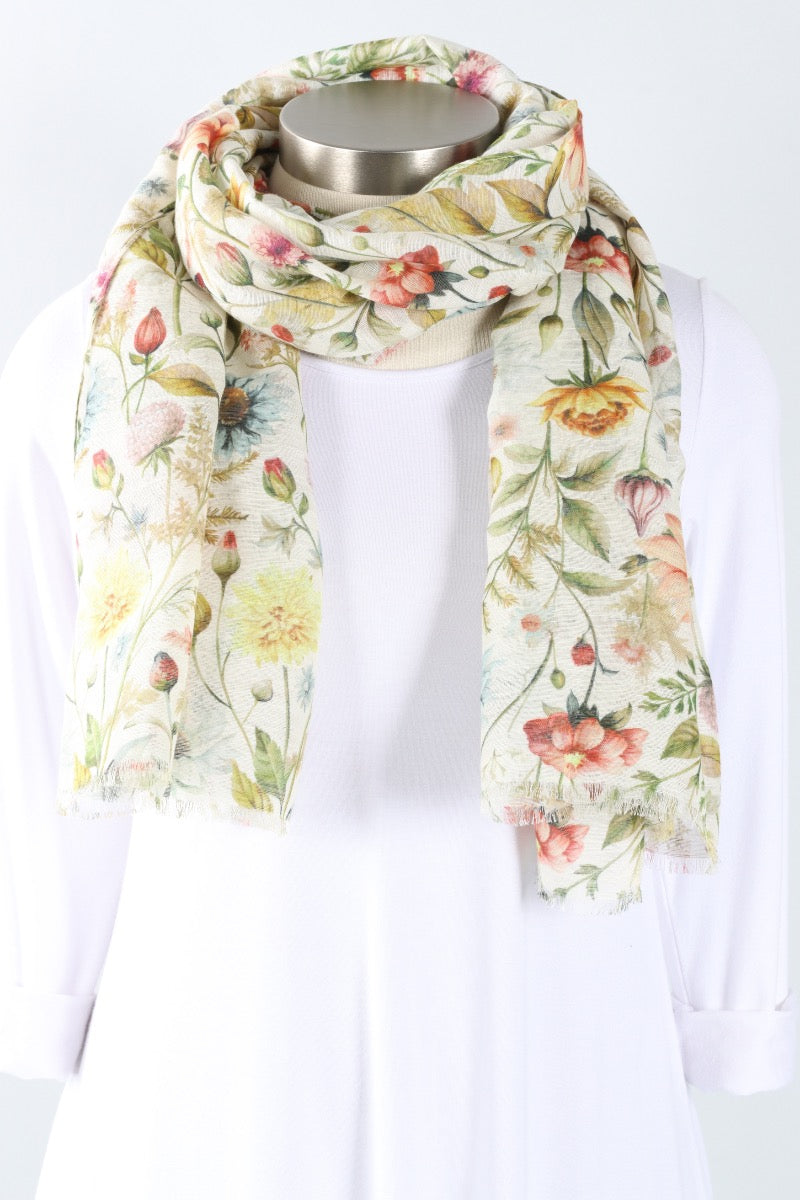 Vintage Floral Scarf - Butter Cream 