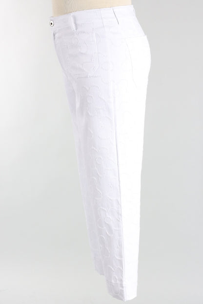 Etched Flower Crop Jean - White